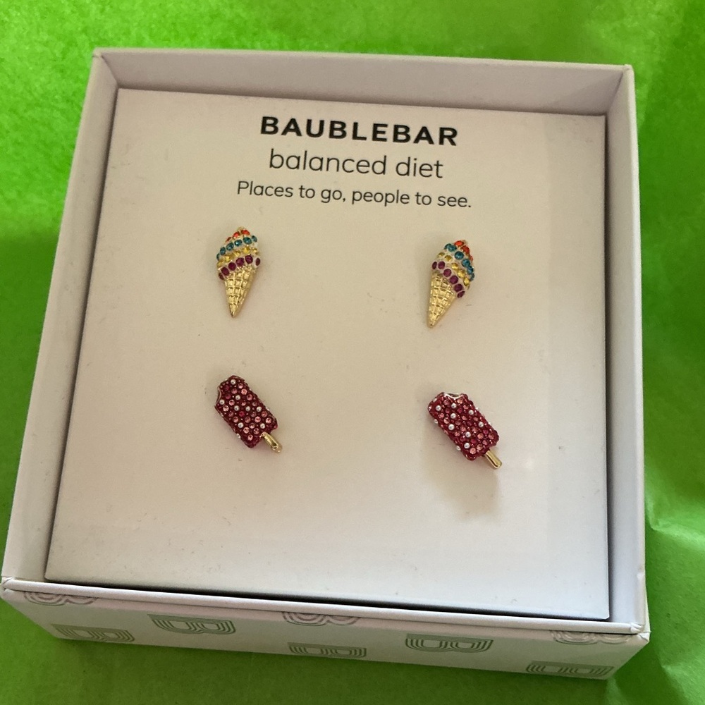 Baublebar Balanced Diet Ice Cream Cone & Popsicle Stud Earring Set NIB